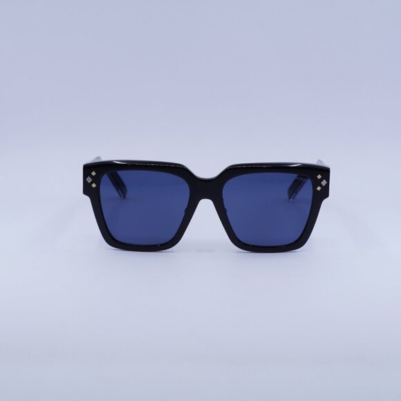Dior CD DIAMOND S3F 10B0 Sunglasses Shiny Black Square Frame, Blue Lenses - Picture 2 of 10